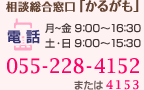 相談総合窓口 ｢かるがも｣ 電話 火曜～日曜日 月～金 9：00～16：30 土・日 9：00～15：30 055-228-4152 または055-228-4153